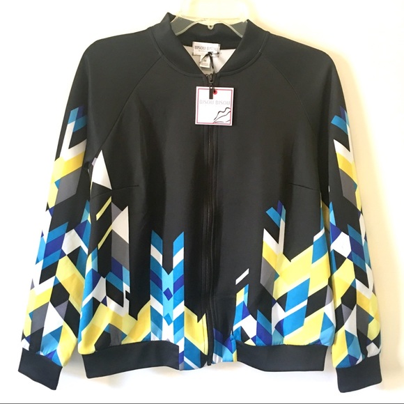 {Bisou Bisou} Cascade Geo Print Bomber Jacket - Picture 1 of 8